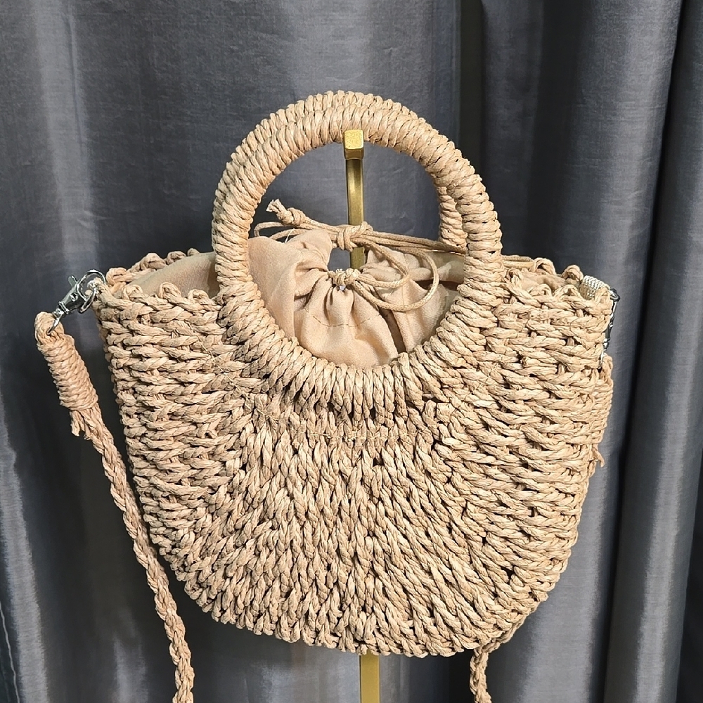 Tan Woven Tote/crossbody with Rounded Handles